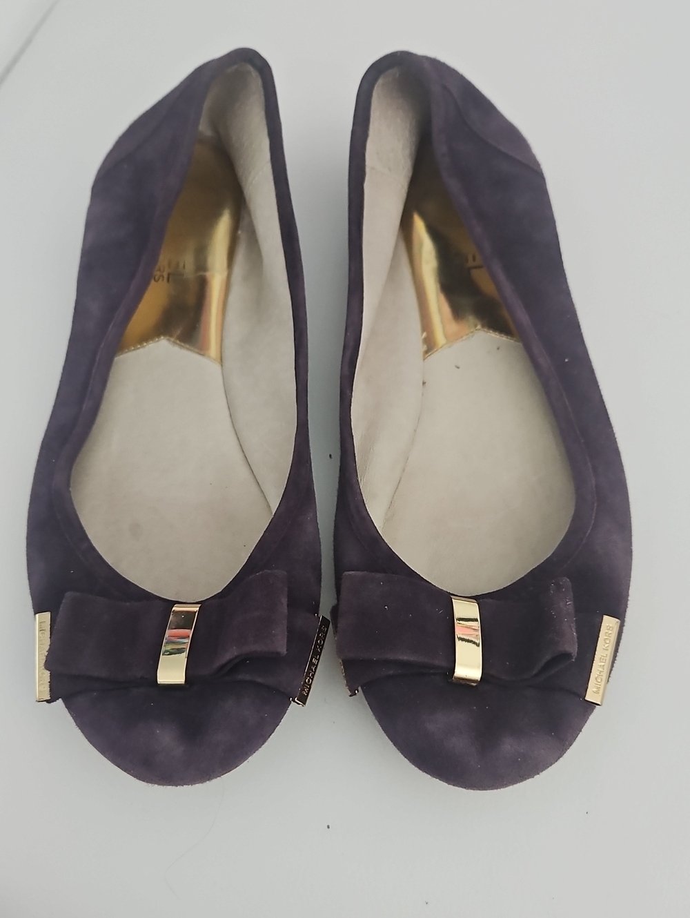Michael Kors Purple Suede Bow Ballet Flats with Gold Accent